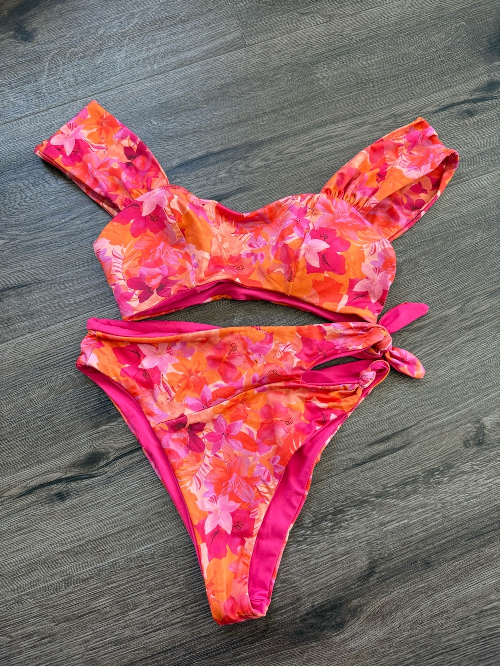LSpace Floral Pink-Orange Bikini Swim Set - Gizelle Top + Jack Bikini Bottom